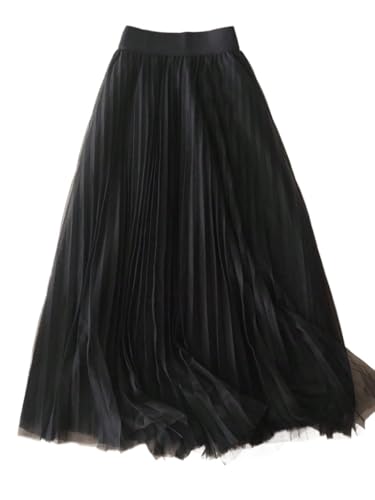 LXXWMxBH Shorts for Women Casual Skorts Elegant Pleated A-Line Polyester Mesh Skirt, for All Black