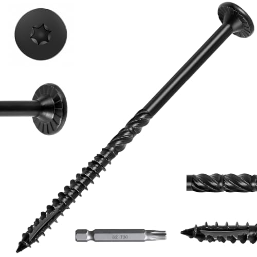 FMhotu #14 Heavy-Duty Wood Screws, Star Drive Deck Screws, Rust Resistant Timber Screws for Timber/Log/Landscaping Wood (6 Inch,250Pcs,Black)