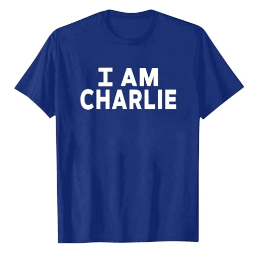 I AM Charlie Shirt Unisex Commemorative Freedom T Shirts Letters Printed Novelty Tee Crewneck Short Sleeve Tops Blue Large