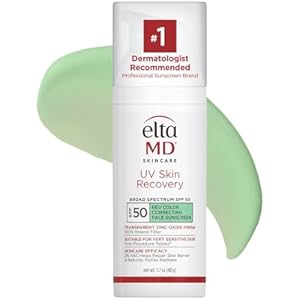 EltaMD UV Skin Recovery Face Sunscreen with Zinc Oxide, All Mineral, Safe for Sensitive Skin SPF 50 Green Tinted