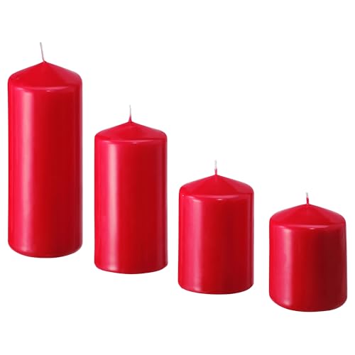 Bougies pilier rouges Fenomen non parfumées pour décoration de table de fête lot de 4