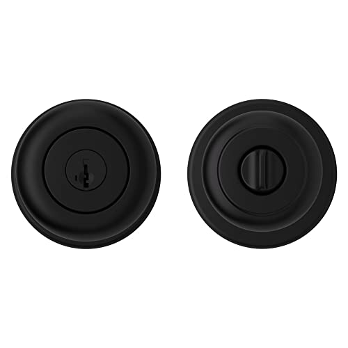 Image of Kwikset Cove Entry Door Knob with Lock and Key, Secure Keyed Handle Exterior Doorknob, Front Entrance and Bedroom, Matte Black, Pick Resistant SmartKey Rekey Security (Pack of 4)