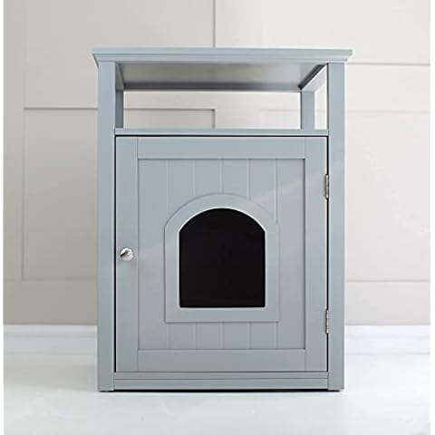 Lords & Labradors Grey Wooden Cat Washroom, Litter Box Enclosure, Cat Hideaway with Wooden Shelf Cover