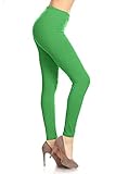 Leggings Depot Womens 1' Waistband High Waisted Solid Leggings Pants (Full Length, Kelly Green, One Size)