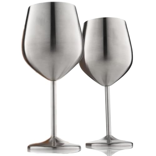 Stainless Steel Wine Glasses Set of 2, 500ml Unbreakable Metal Goblets for Outdoor, Camping, Travel & Pool, Elegant Silver Wine Cups for Picnics, Parties & Gifts