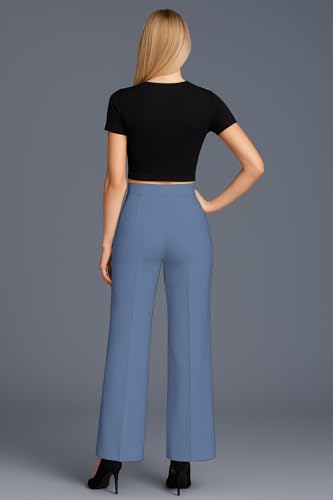 Image of SWADESI STUFF Women's High Waisted Bell Bottom Pants | Retro Wide Leg Trousers | Stretchy Flared Palazzo Pants for Office, Casual Wear & Party