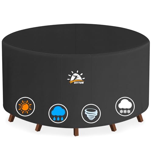 Zettum Round Patio Table Cover 62 Inch - 600D Outdoor Furniture Cover Round Waterproof & Heavy Duty...