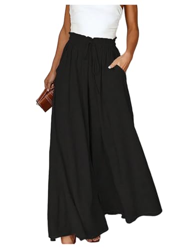 Women's Palazzo Pants Knot Front Elastic High Waisted Casual Loose Flowy Pants Trousers