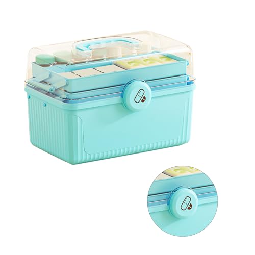 Boîte de rangement de médicaments à 3 couches bleu ciel pour pharmacie maison