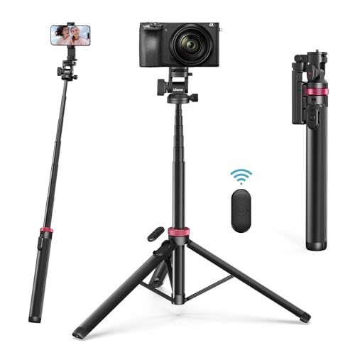 ULANZI MT-78 Extendable Phone Tripod, 72.83" Selfie Stick Camera Tripod Stand with 2-in-1 Phone Clip, 360° Ball Head with Cold Shoe for iPhone, Sony, Canon, Lightweight for Travel