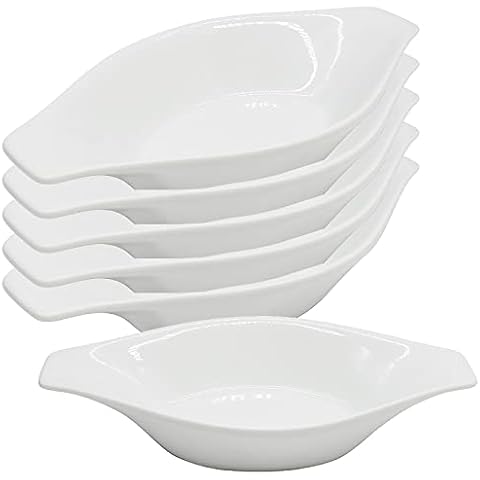 Chefcaptain Ceramic Baking Dishes, Casserole Dishes For Oven Grade A Porcelain Oval Dishes With Flared Handles And 2" Depth, Pot Pie Baking Dishes Serving Dishes (White) Pack of 6 Cover