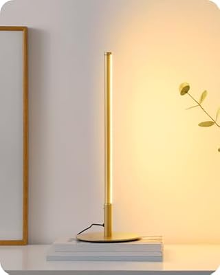 EDISHINE LED Table Lamp, Dimmable Bedside Lamp with 3 Colour Temperature, Touch Controller, Minimalist Lamp for Bedroom, Living Room, Corner Lighting, Gift, Reading, Metal Finish, Gold, 6W
