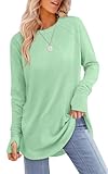 XIEERDUO Fall Tops For Women 2024 With Thumb Holes Long Sleeve Shirts For Women Light Green l
