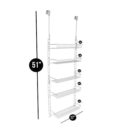 Smart Design Over The Door Adjustable Pantry Organizer Rack w/ 5 Adjustable Shelves - Small 51 Inch - Steel Construction w/ Hooks & Screws - for Cans, Food, Misc. Item - Kitchen [White] - Thumbnail 7