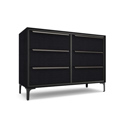 tinge Naima Premium Fabric Dresser - Strong Metal Frame, 5 Spacious Sag-Proof Drawers with Sleek Metal Handles - Premium & Durable Storage Solution for Your Home (Black)