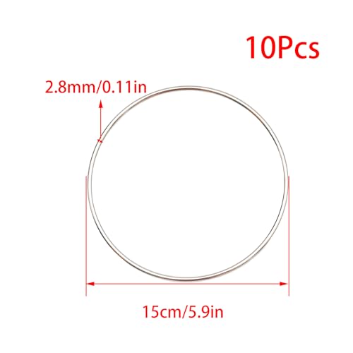 Image of Pocoxll 10 Pcs Metal Floral Hoops, Wreath Macrame Hoop Rings, Metal O Rings | Silver,6 Inch, Dream Catcher Rings, Wire Wreath Frame Floral Hoop Rings, for Wedding Wreath Decor and DIY Wall Hanging Crafts