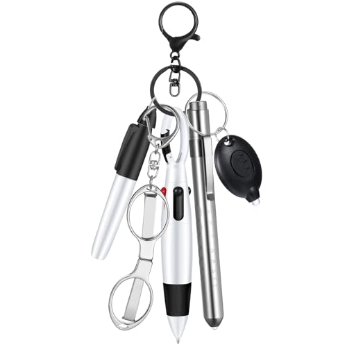 MotiMind 6 Pcs Nurse Pen Set Include Permanent Marker Pen Pen Lights for Nurses Retractable Ballpoint Pen Nursing Keychain Clip Foldable Scissors LED Flashlight Keychain for Nurse Accessories (Silver)