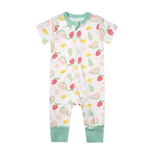Image of Teach Leanbh Toddler Baby Boys Girls Footless Pajamas Cotton 2 Way Zipper Printing Short Sleeve Romper Sleep and Play