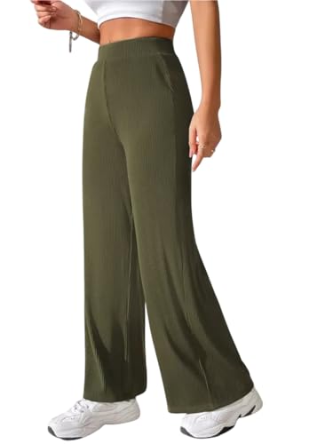 Image of Preneum Women High Waist Korean Wide Leg Trousers, Loose Fit Casual Lounge Pants, Travel, Office & Streetwear Comfortable Stylish Bottom Wear (Available Plus Size)