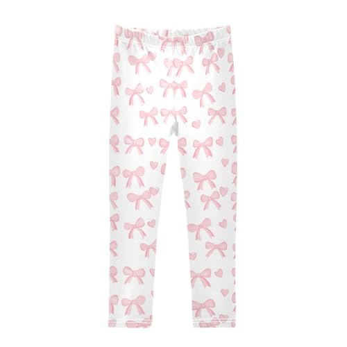 Wusikd Cute Pink Bows Girls' Leggings Toddler Doodles Heart Kids Yoga Pants Dance Active Tights 4T