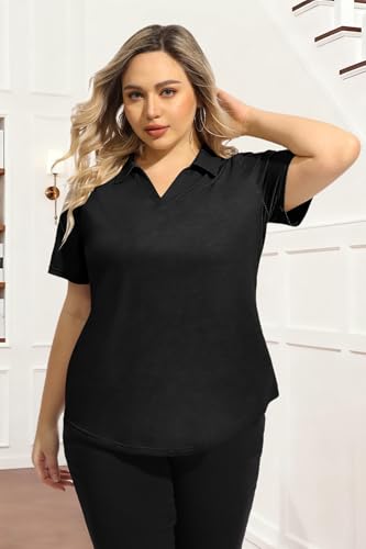 RITERA Plus Size Tops for Womens Polo Shirt Zipper Tshirt Office Business V Neck Tunic Work Blouses Dressy Collared Clothes3