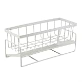Carbon Steel Sink Organizer with Automatic Drain Design, Space-Saving Kitchen & Bathroom Sink Storage Rack for Dish Brushes, Sponges, Soap Bottles – 23 x 10 x 9 cm, White(White Water Basket)