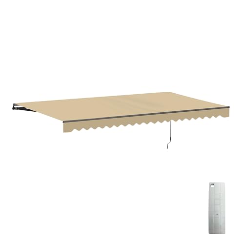 Aleko 16x10 feet Caribbean Style Electric Black Frame Awning Remote Control Motorized & Manual Crank Outdoor Shade Canopy with UV-Resistant Fabric - Desert Sand