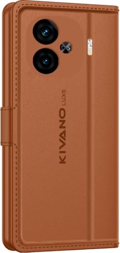 Image of KIVANO LUXE Compatible for iQOO Neo 10R 5G Luxury Handmade Leather Magnetic Flip Folio Case | Card Holder & Kickstand | Slim Protective Cover | Unisex - Brown