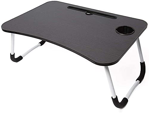 MKRB Mall Foldable Laptop Lap Desk, Portable Computer Bed Table Tray with Phone Stand and Cup Holder for Sofa Couch Breakfast Dining (Black)