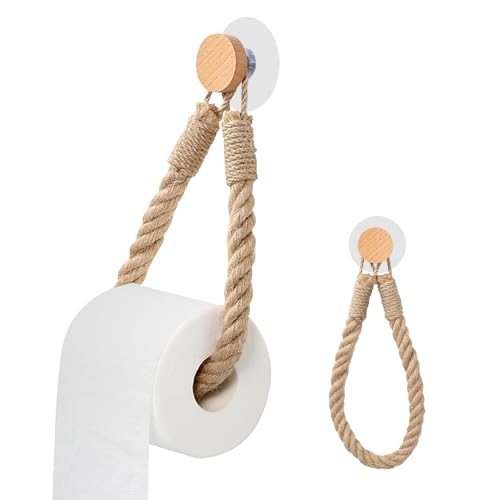 QIANCSJ Porte-papier toilette en bois sans perçage - Porte-serviettes - Support de papier toilette vintage - Décoration bohème - Corde pour salle de bain, toilettes