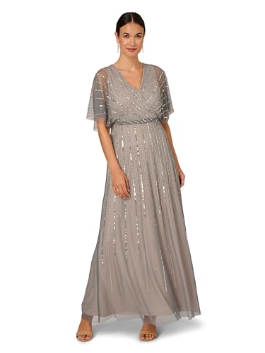 Adrianna Papell Women's Beaded Blouson Gown, Pewter/Silver, 14