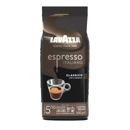 Lavazza, Espresso Italiano Classico, Café en Grano Natural, Ideal para la Máquina de Café Espresso, con Notas Aromáticas Florales, 100 % Arábica, Intensidad 5, Tueste Medio, Paquete de 500 g