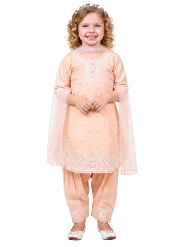 Image of A.T.U.N. (ALL THINGS UBER NICE) Girls Elegant Thread Embroidered Salwar Suit Set with Dupatta | Premium 3 Piece Traditional Ethnic Outfit for Festive Functions & Celebrations