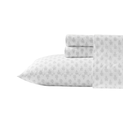 Image of Laura Ashley - Full Size Sheet Set, Soft & Lightweight Cotton Percale Bedding with Matching Pillowcases, Deep Pocket, Floral Room Decor, College Dorm Room Essentials (Francesca Grey)