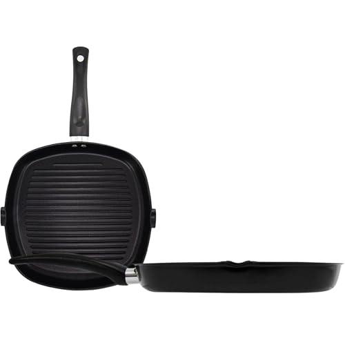 Induction Grill Pan 28cm Non-Stick Griddle Pan with Handle | Fast Cooking for Steak & Veggies, Deep Ridges for Searing, Compatible with Induction & Gas