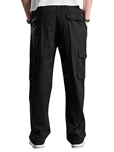 Men's Lightweight Pull on Casual Pants Cotton Full Elastic Waist Cargo Work Chef Lounge Pant Black 363