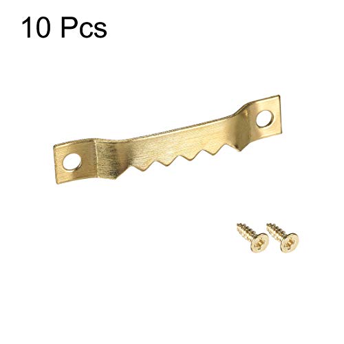Image of uxcell Picture Hangers, 1 3 /5 Inch Double Hole with Screws for Frame Hanging, 10 Pcs (Golden)