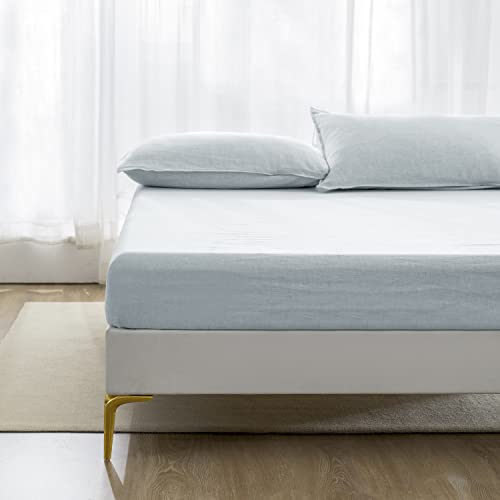 Everly Hemp Queen Size Sheets Set, 90X102Inch(1 Flat Sheet, 1 Fitted Sheet, 2 Pillowcases) Premium Deep Pocket Bed Sheet Set,Easy-Fit Breathable Cooling Fade Resistant Sheet Sets-Queen,Light Blue #TOP5