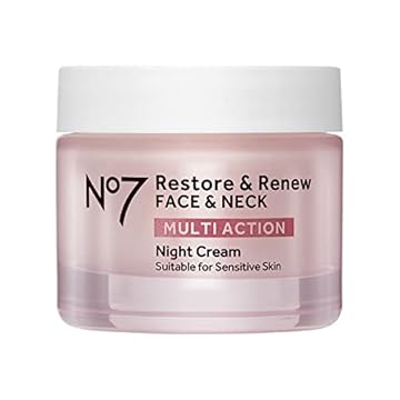No7 Restore & Renew Multi Action Creme noturno para rosto e pescoço – Creme facial antienvelhecimento peptídeo de colágeno – Creme noturno hidratante com ácido hialurônico – manteiga