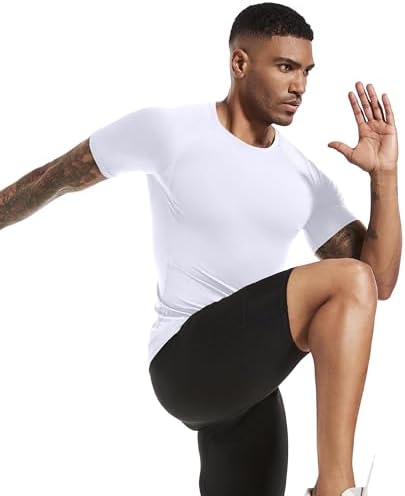 Holure Men's Compression Shirts Short Sleeve Workout Running T-Shirt Tops Cool Dry Base Layer Athletic Undershirt Black/Grey/White 3P02-M - 4