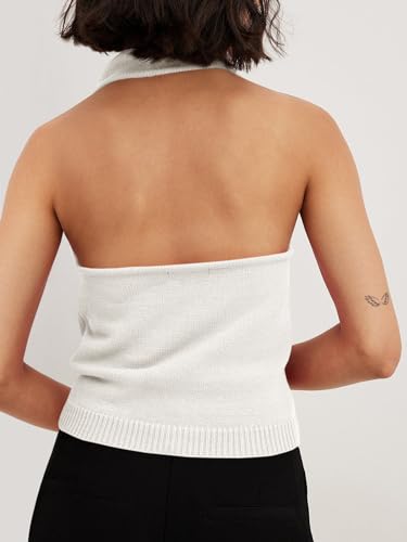 Image of Langwyqu Womens Turtleneck Sweater Vests Sleeveless Knit Halter Tank Tops Sexy Loose Cami Shirts