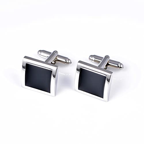Silver Black Tone Square Men's Cufflinks in a Gift Box Classic Tuxedo Cuff Link for Wedding Formal Business Shirt3