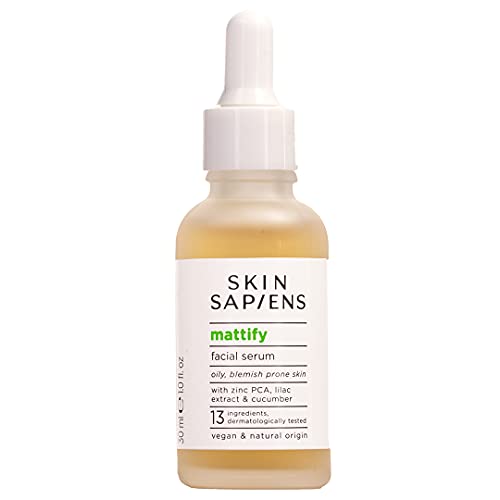SKIN SAPIENS MATTIFY Facial Serum with Zinc PCA and lilac extract, Reduces Oiliness, natural Ecocert Cosmos, for men and women, Cruelty Free and Vegan Skincare for Oily or Blemish-Prone Skin, 30 ml.