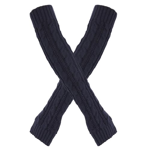 IMMEE Arm Warmers Women Fashionable Fingerless Sleeves Use Gloves Collocation Daily Scenarios Versatile Knitted Oversleeve (Navy,One Size)