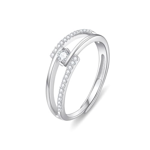Adjustable 18K White Gold Plated 925 Sterling Silver Forever Love Rings for Women, Romantic Love Rings, Engagement Wedding Band, Gift for Her, Ring Box Packed