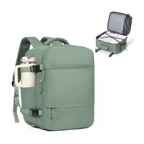 Image of suradar Travel Backpack for Women Men, Carry On Backpack Flight Approved Personal Item Travel Bag Laptop Backpack Waterproof Weekender Essentials Hiking Rucksack Casual Daypack Green