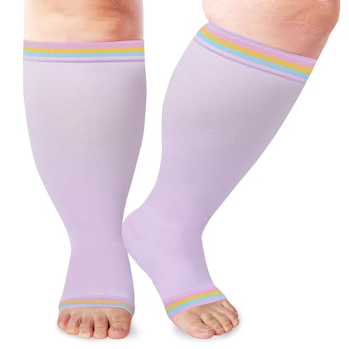 Image of LOUSGUTA Open Toe Plus Size Compression Socks for Women & Men 15-20 mmhg Toeless Wide Calf Compression Support Knee High Socks