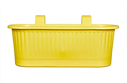 mastBus Plastic Hanging Pots for Balcony and Stairs Railing, Indoor/Outdoor Gardening Containers (Yellow, 15 inch)
