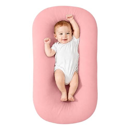 Image of Saanerueen Infant Support Cushion for Newborn, Portable Tummy Time Mat | With Removable Pink Cover, Soft Breathable, Lightweight for Home and Travel, Supervised Use Only, Baby Essentials Gift