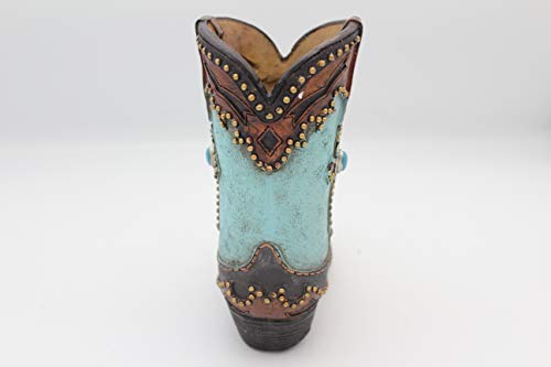 Western Cowboy Cowgirl Rustic Turquoise Cross Boot Vase Flower Holder Planter Rustic Budded Leather Look #TOP4